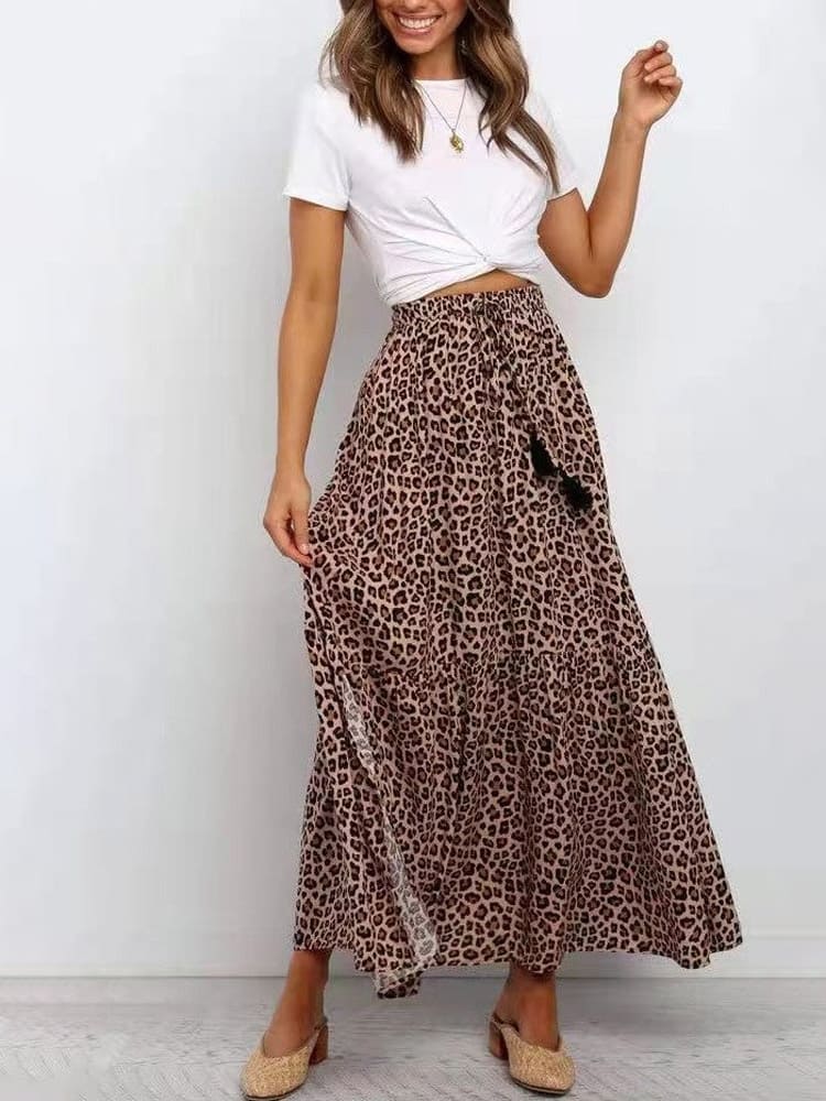 Brown Leopard Print Maxi Skirts-CALLISTARI