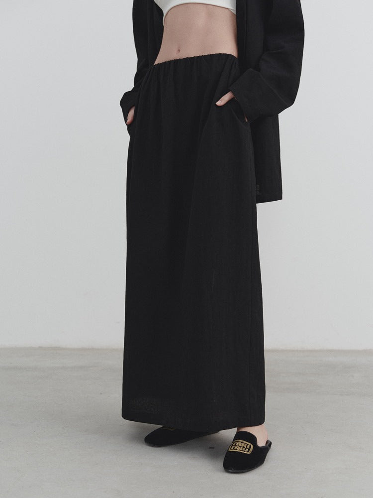 Casual Cotton Linen Split Hem Skirt-CALLISTARI