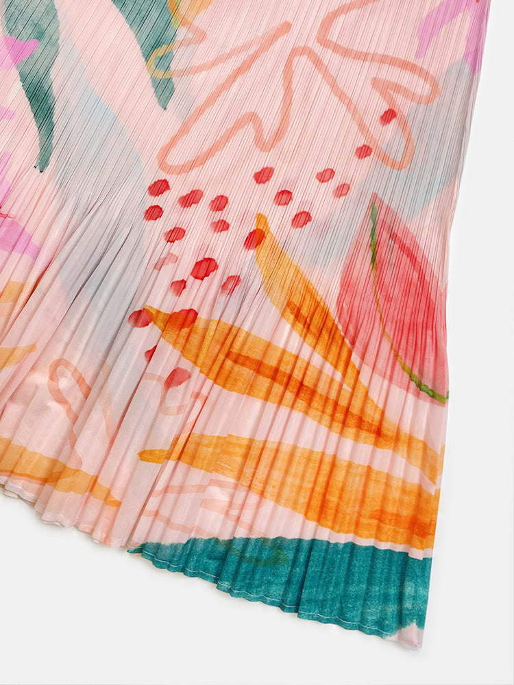 Slim printed pleated A skirt-CALLISTARI