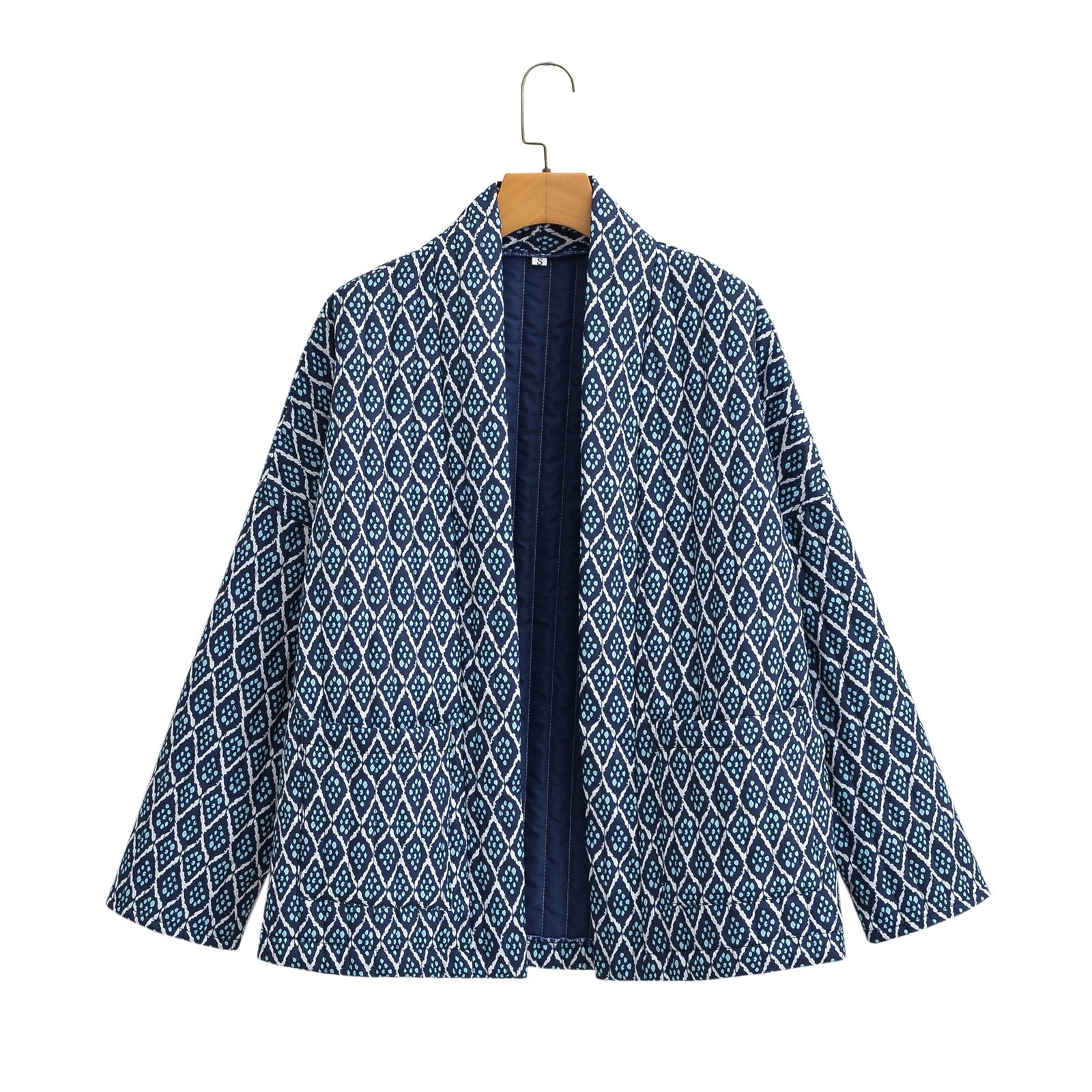 Geometric Pattern Floral Print Pockets Quilted Jacket-CALLISTARI