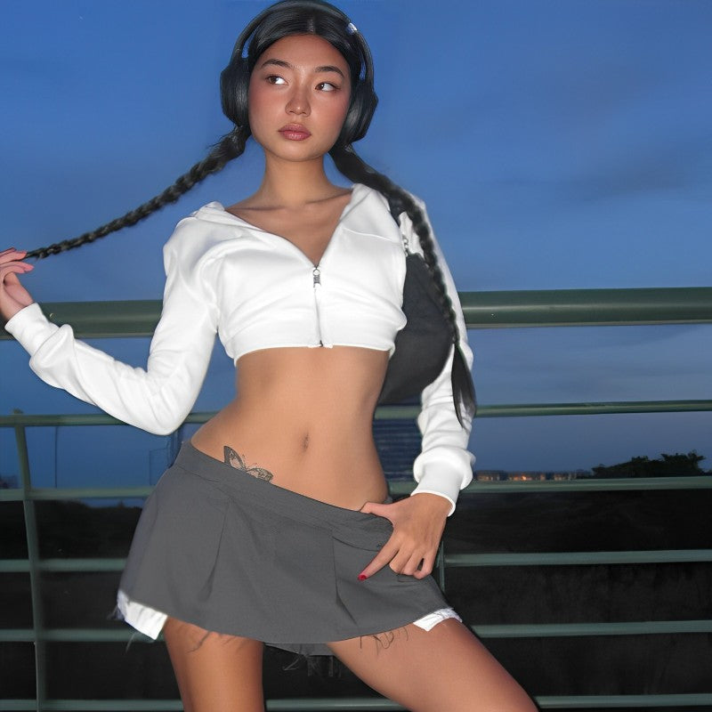 Stylish Cropped Zipper Cardigan Hoodie-CALLISTARI