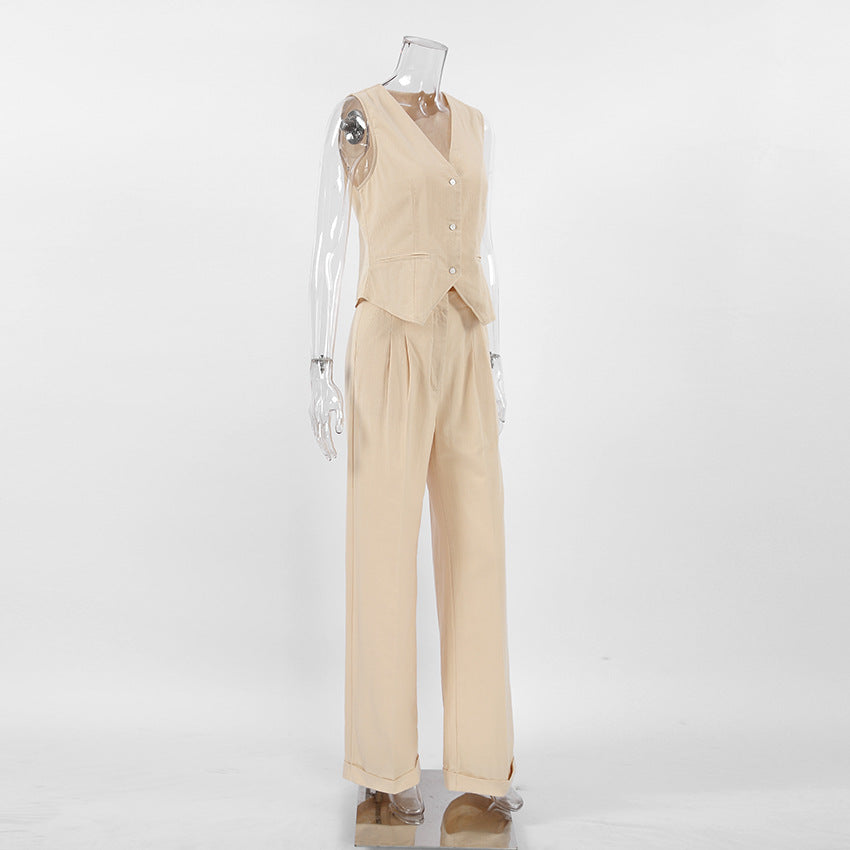 Cotton Slim Waistcoat Trousers Suit-Mesadic