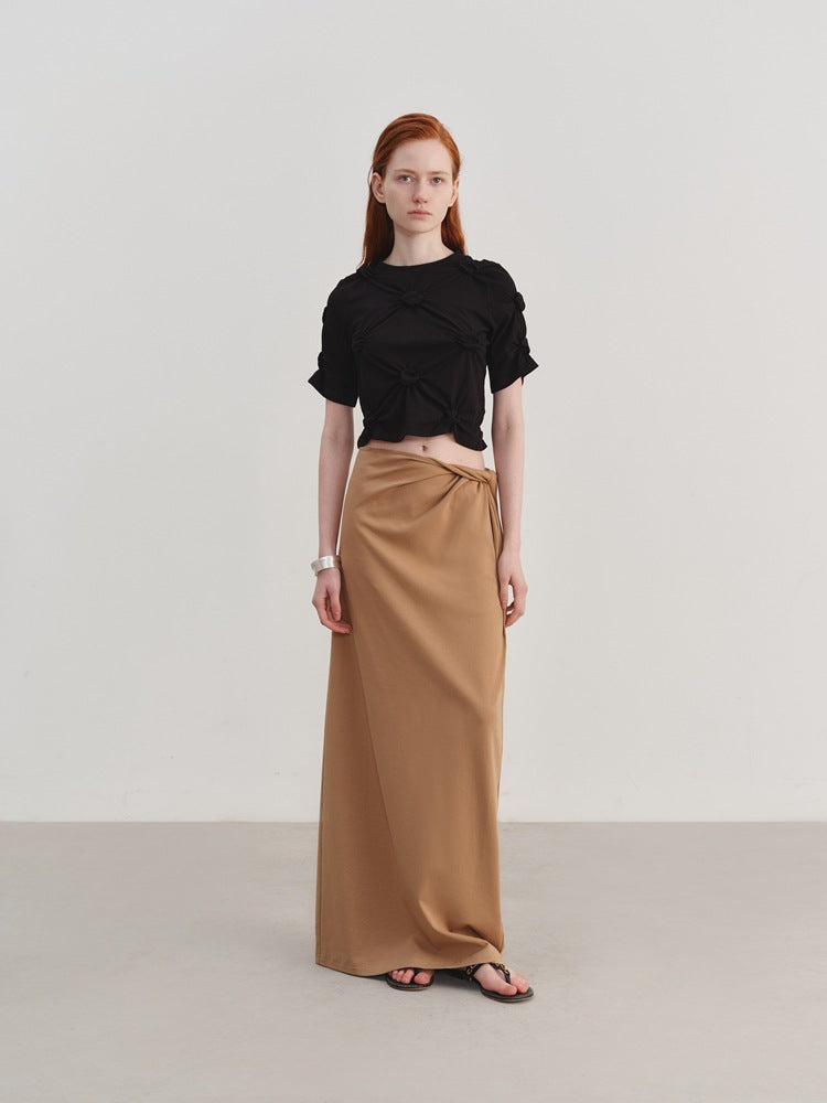 Twist Knot Pleated Short Sleeve T-shirt-CALLISTARI