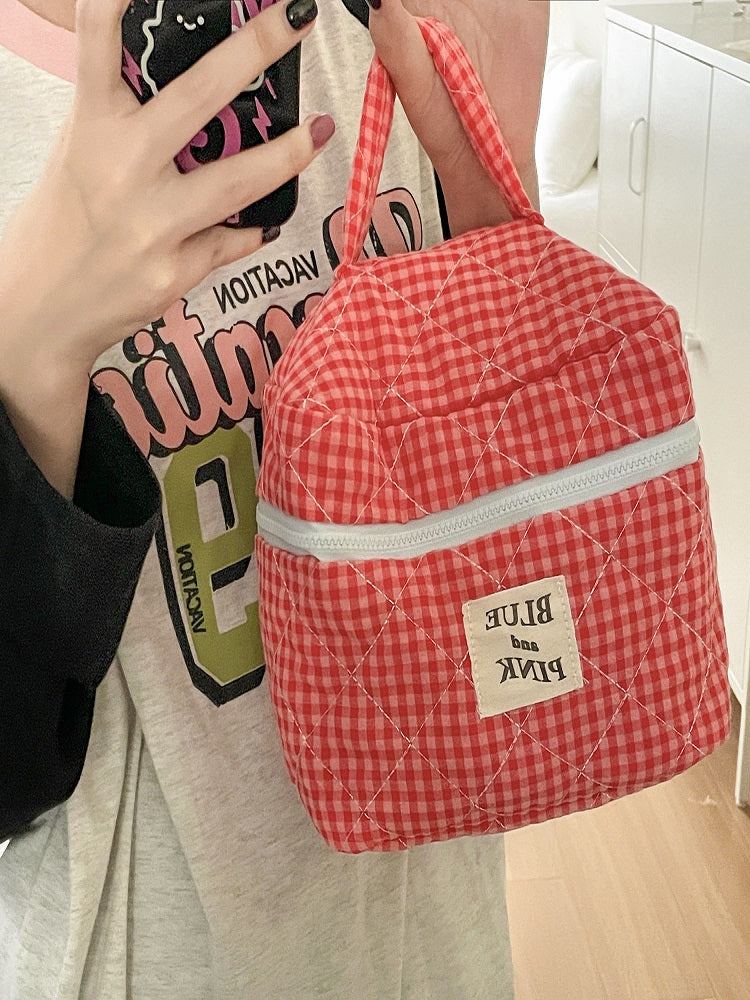 Cranberry Checkered Makeup Bag-CALLISTARI