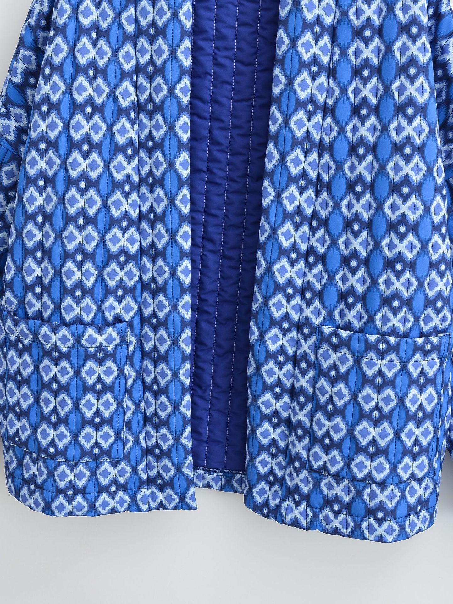 Geometric Pattern Floral Print Pockets Quilted Jacket-CALLISTARI