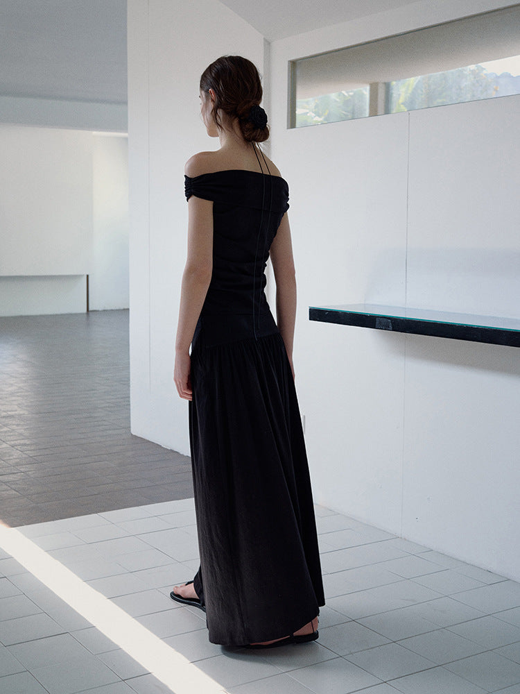 Knit Waist Cinched Pleated Skirt-CALLISTARI