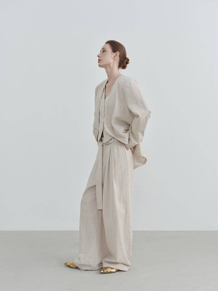 Wide-Leg Straight Linen Trousers-CALLISTARI