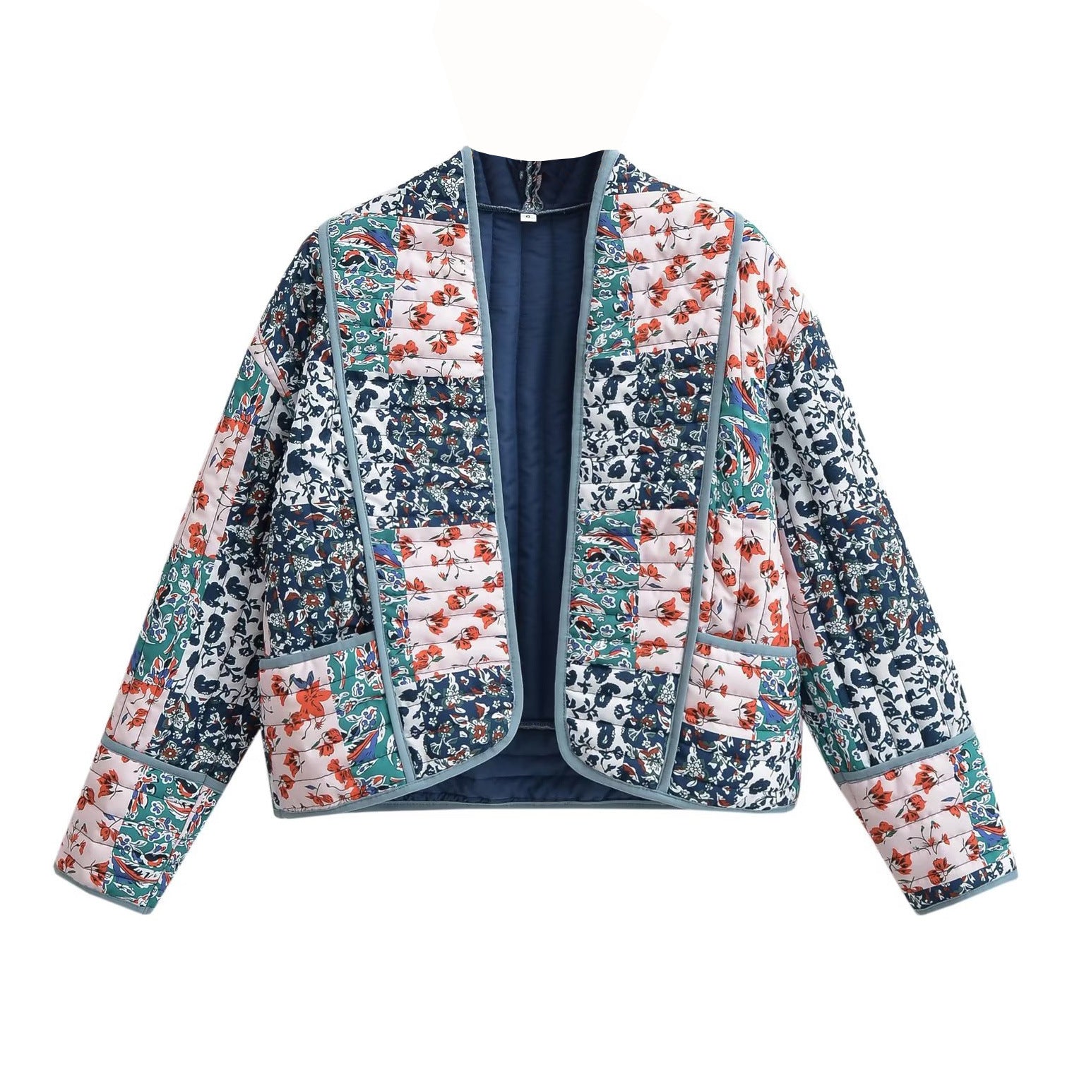 Floral Patchwork Print Drop Shoulder Jacket-CALLISTARI
