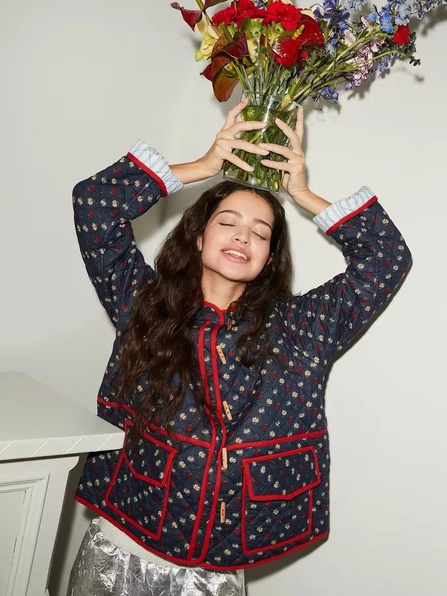 Floral Print Color Patchwork Jacket-CALLISTARI