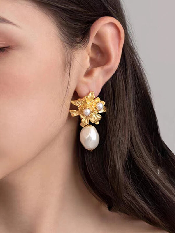 Rose Vintage Baroque Pearl Stud Earrings-CALLISTARI