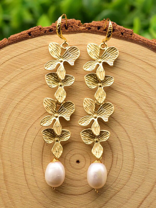 Vintage Botanical Carved Pearl Earrings-CALLISTARI