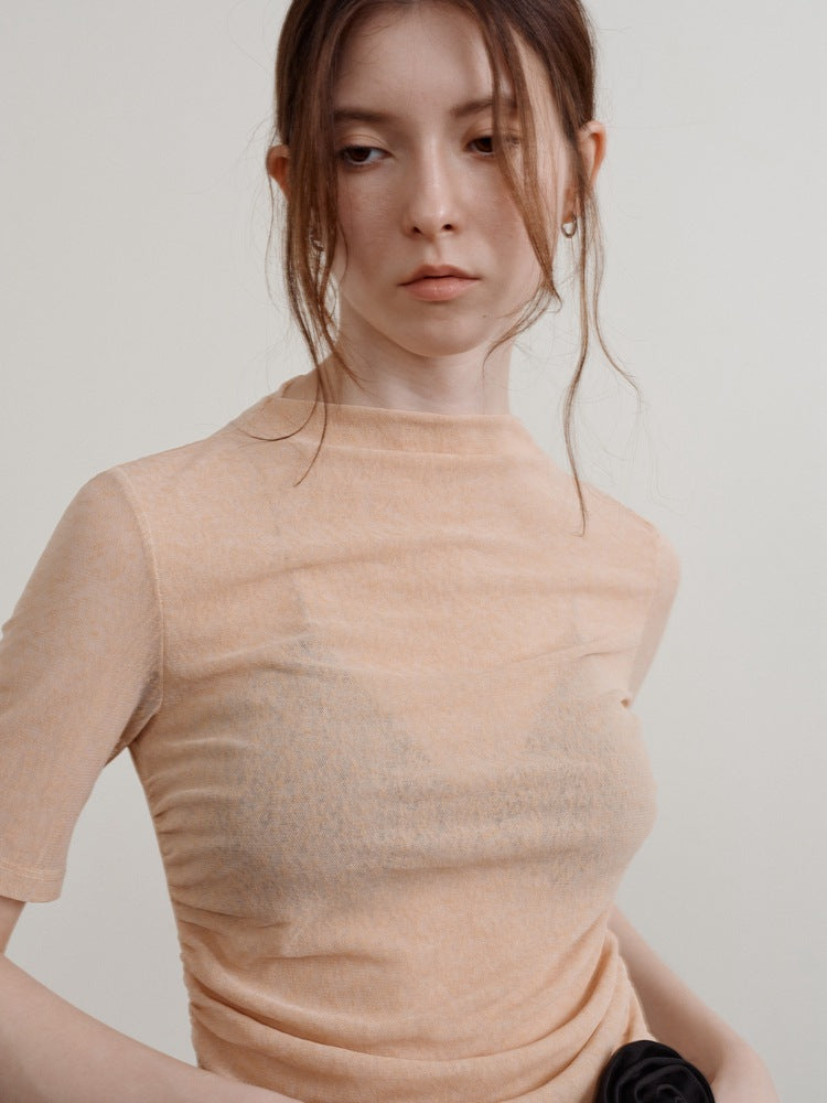 Pleated Mesh Short Sleeve Top-CALLISTARI