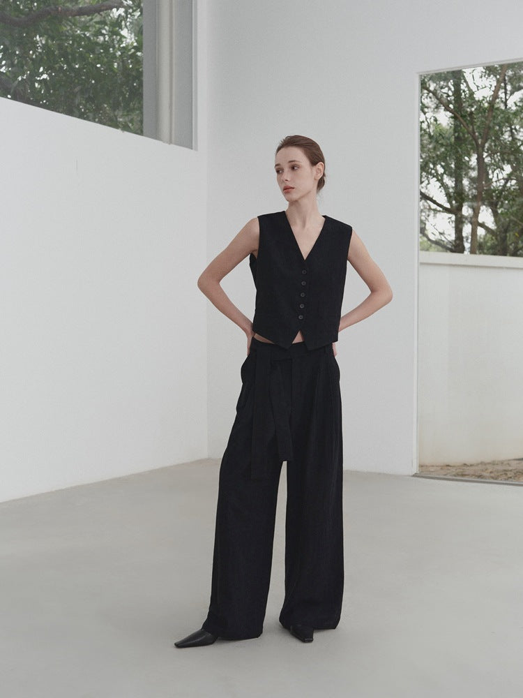 Wide-Leg Straight Linen Trousers-CALLISTARI