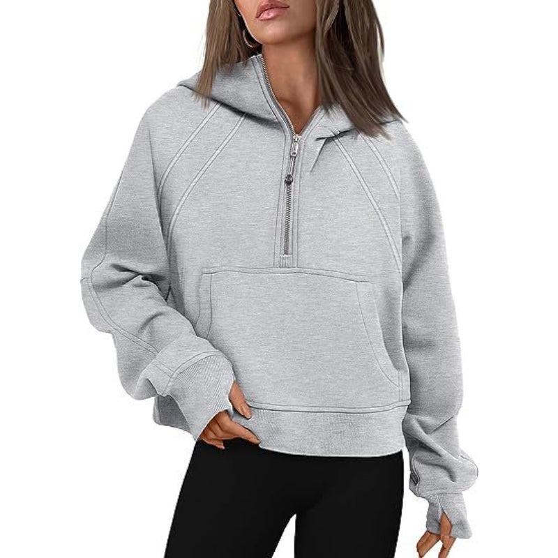 Casual Half Zipper Velvet Sweatshirt Hoodie-CALLISTARI