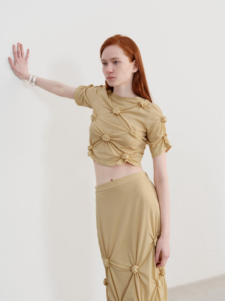 Twist Knot Pleated Short Sleeve T-shirt-CALLISTARI