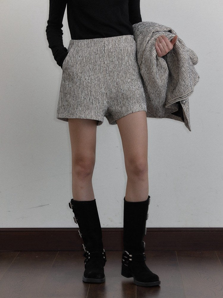Casual High-Waisted Tweed Shorts-CALLISTARI