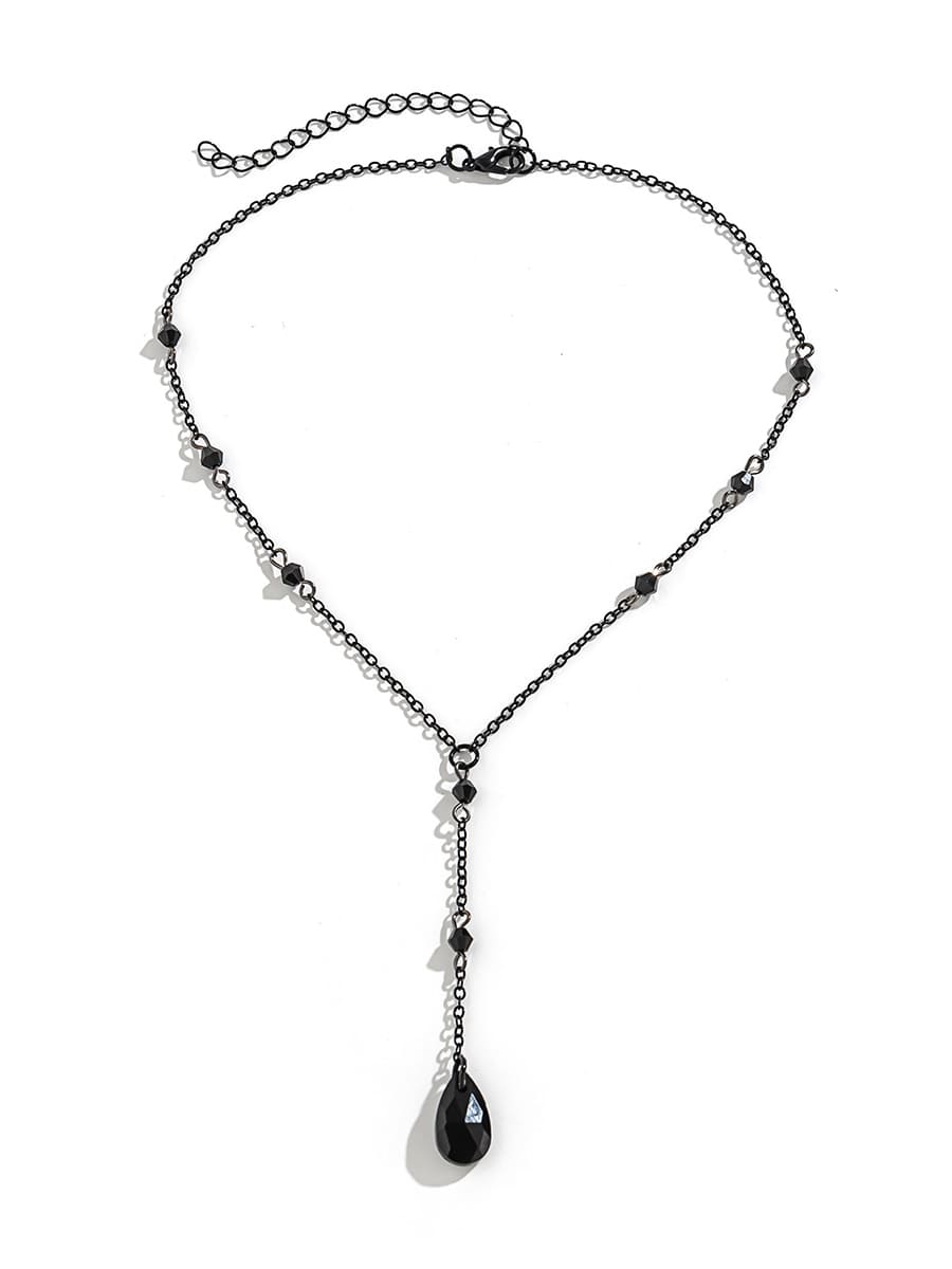 Gothic Black Teardrop Crystal Chest Chain Necklace-CALLISTARI
