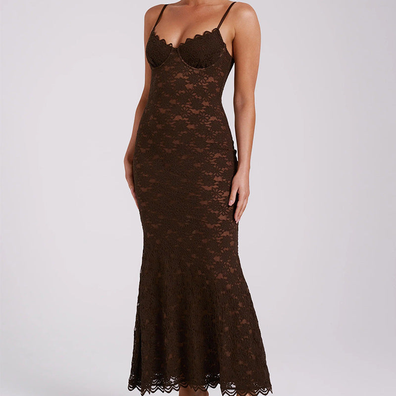 Gabriella Lace Slit Spaghetti Strap Dress-CALLISTARI