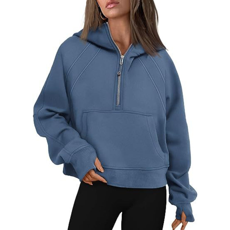 Casual Half Zipper Velvet Sweatshirt Hoodie-CALLISTARI