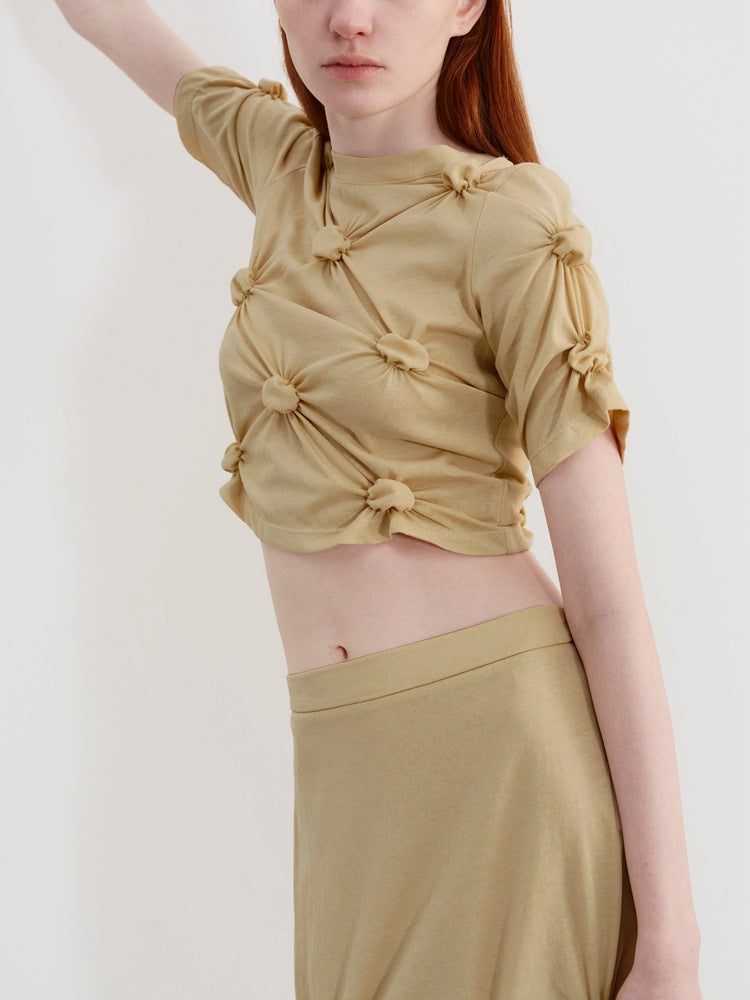 Twist Knot Pleated Short Sleeve T-shirt-CALLISTARI