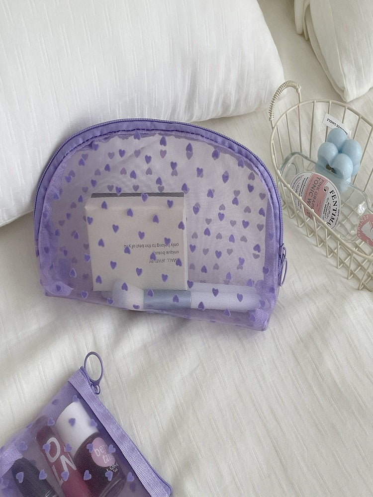 Purple Transparent Heart Makeup Bag-CALLISTARI