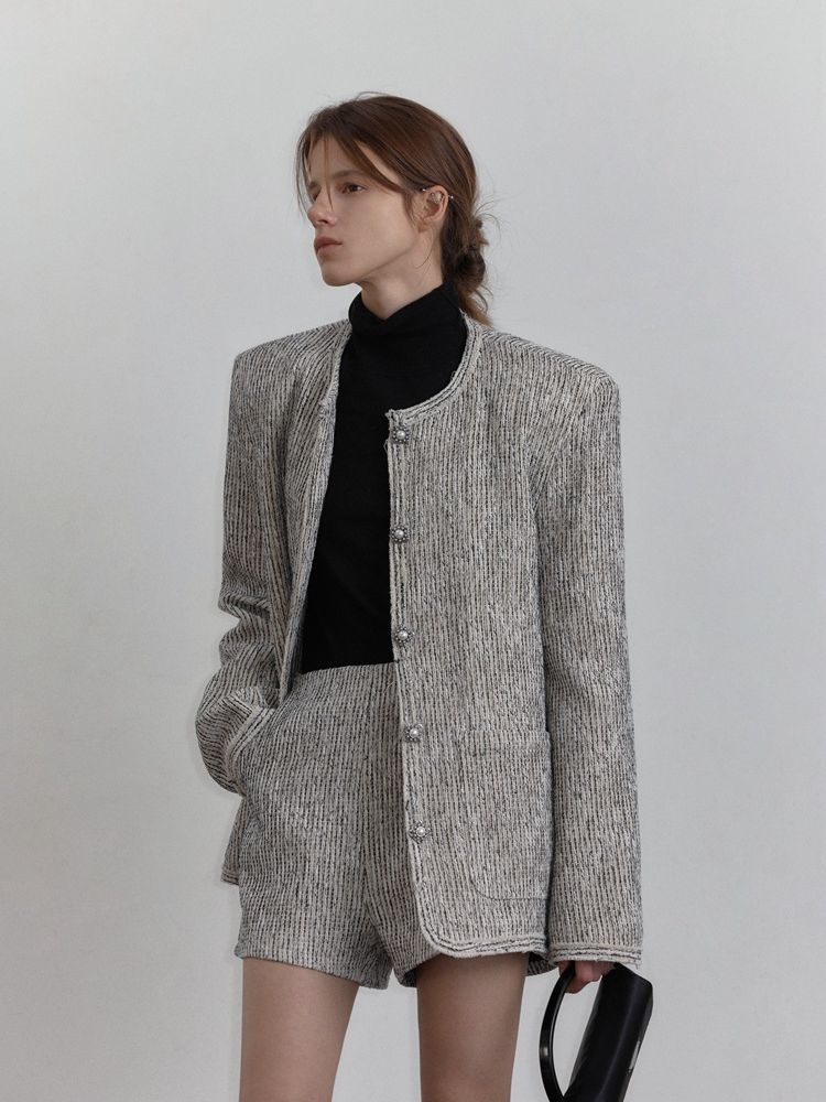 Casual High-Waisted Tweed Shorts-CALLISTARI