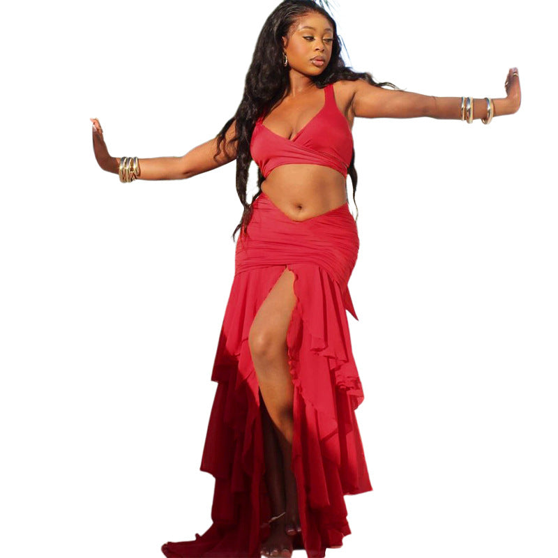 Fashion Deep V Women's Hip Exposed Navel See-through Suit-CALLISTARI