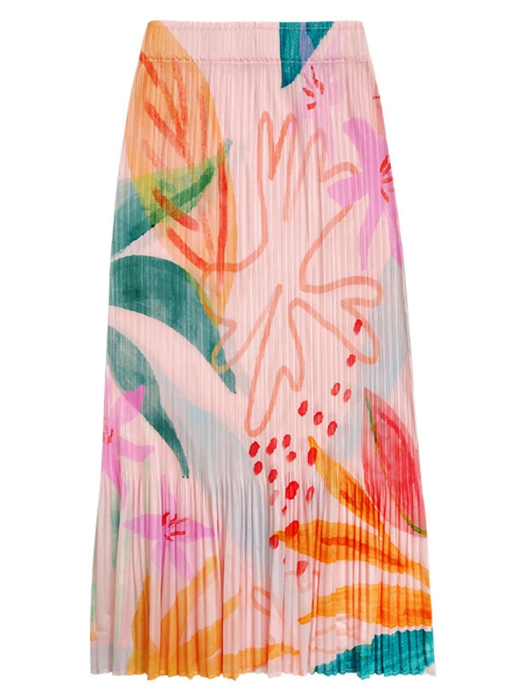 Slim printed pleated A skirt-CALLISTARI