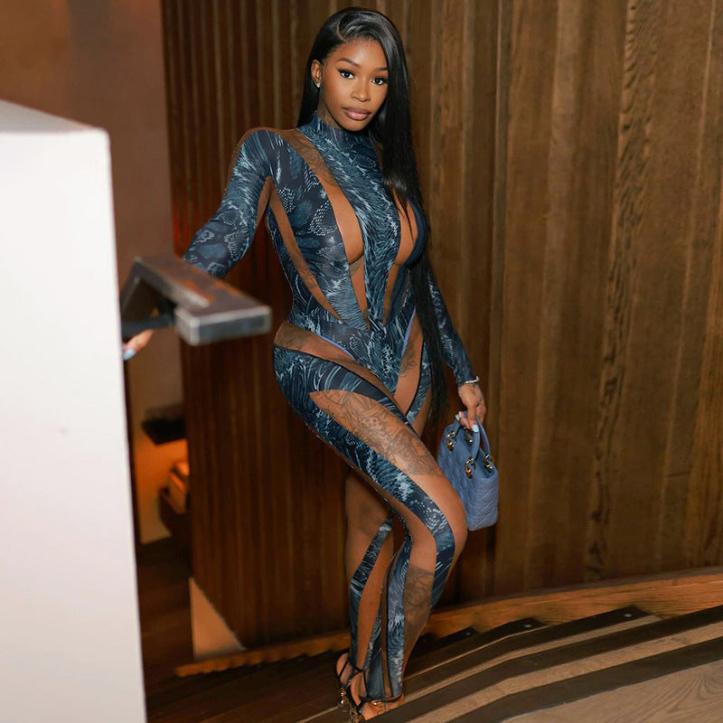 Street Women's Digital Printing Tight Jumpsuit-CALLISTARI