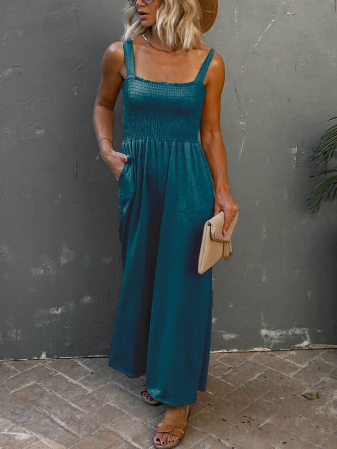 Smocked Pocketed Jumpsuit-CALLISTARI
