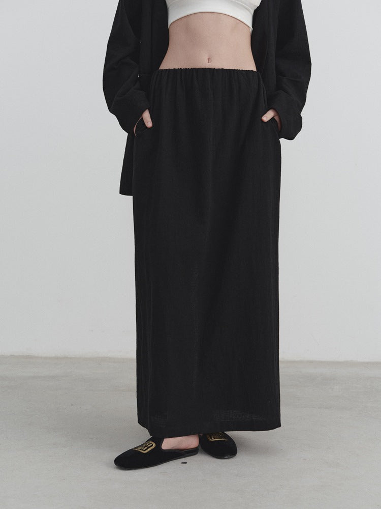 Casual Cotton Linen Split Hem Skirt-CALLISTARI