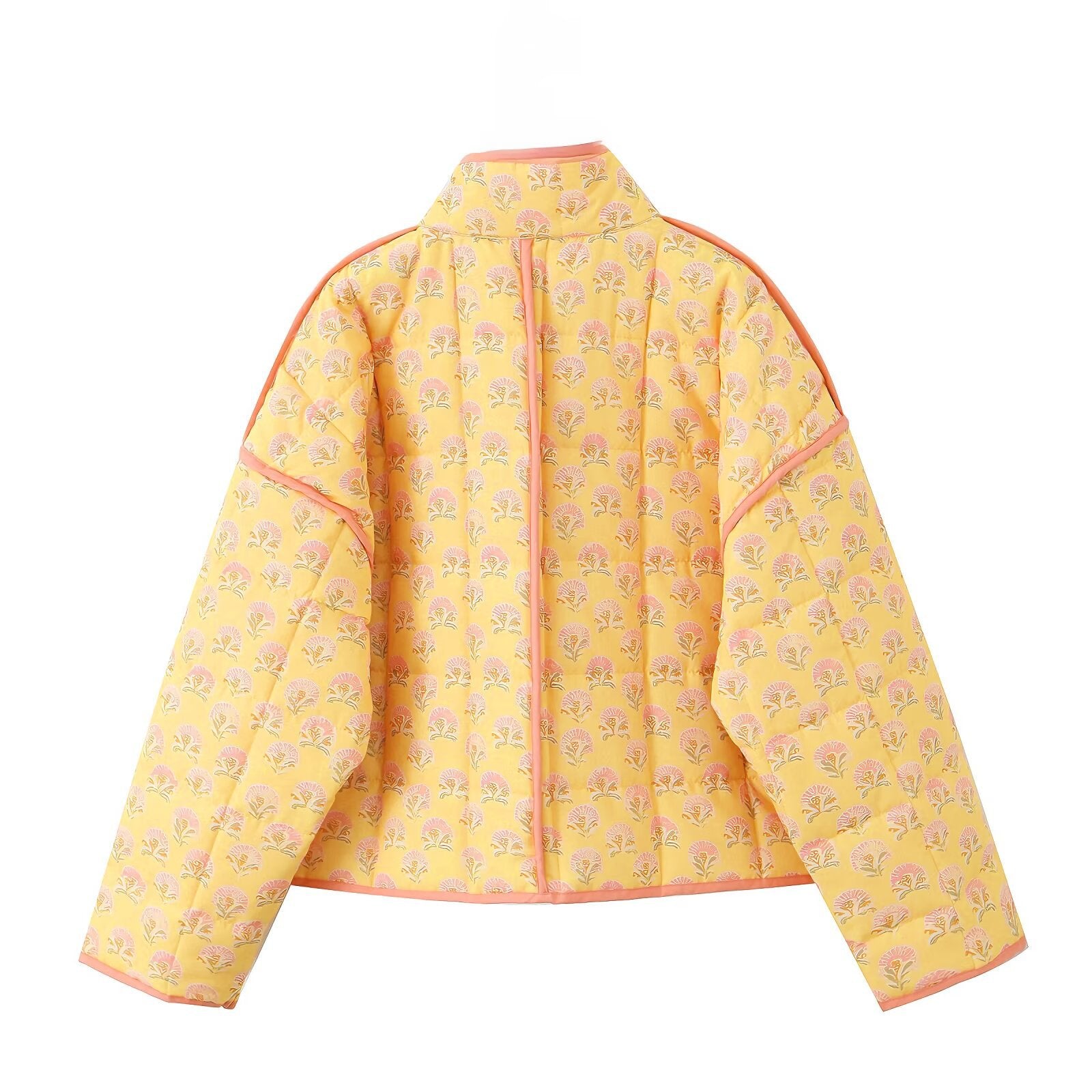 Floral Print Stand Collar Patchwork Jacket-CALLISTARI