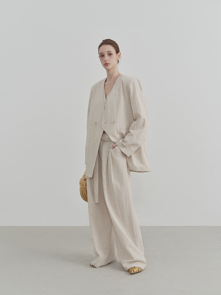 Wide-Leg Straight Linen Trousers-CALLISTARI