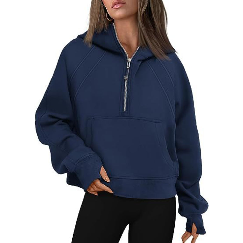 Casual Half Zipper Velvet Sweatshirt Hoodie-CALLISTARI