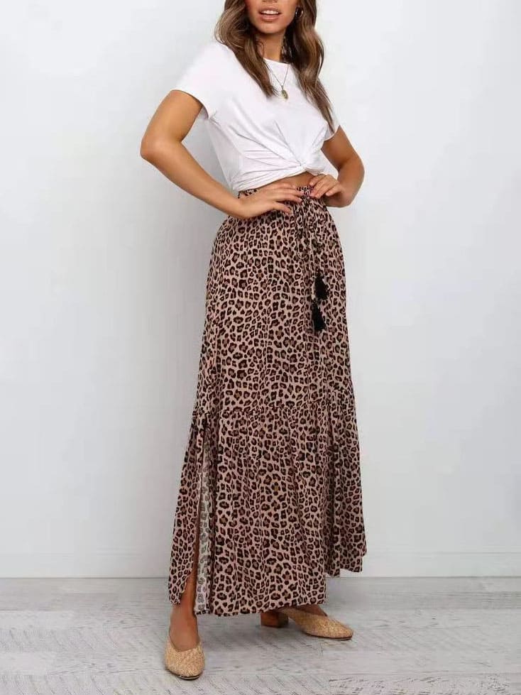 Brown Leopard Print Maxi Skirts-CALLISTARI