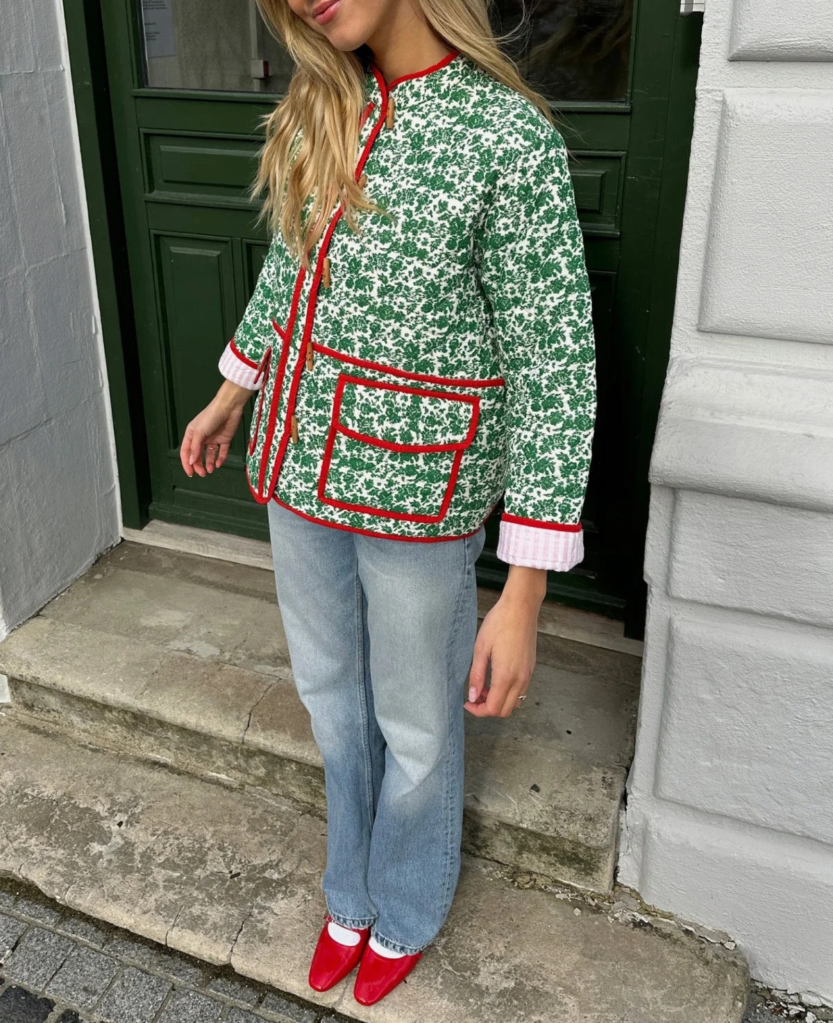 Floral Print Color Patchwork Jacket-CALLISTARI