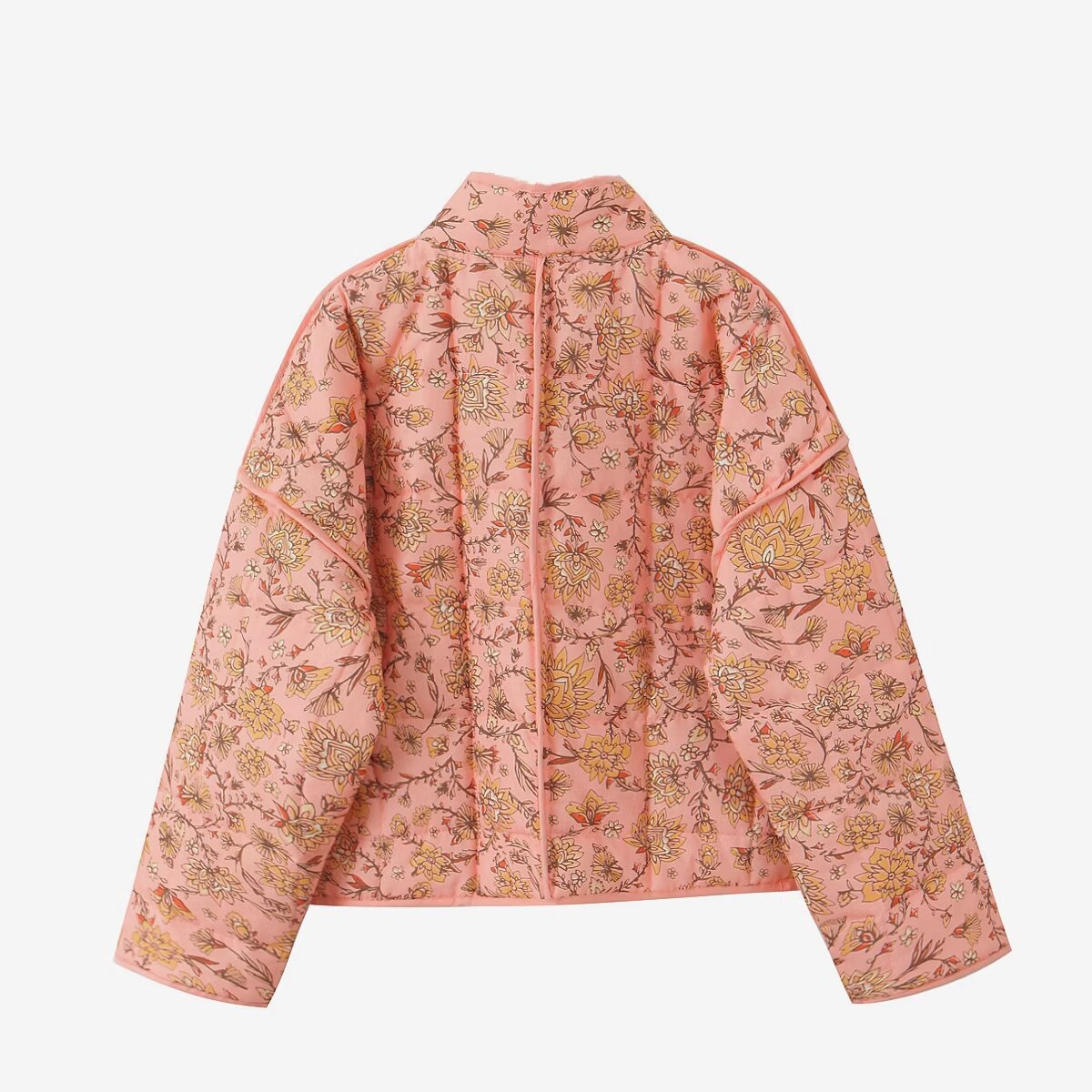 Floral Print Stand Collar Patchwork Jacket-CALLISTARI
