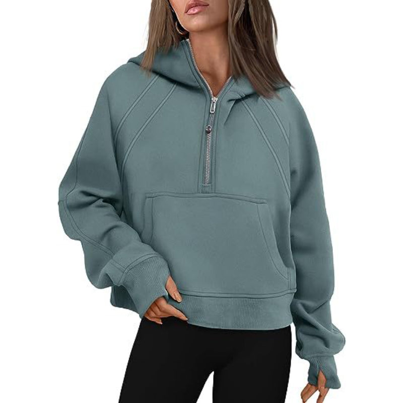 Casual Half Zipper Velvet Sweatshirt Hoodie-CALLISTARI