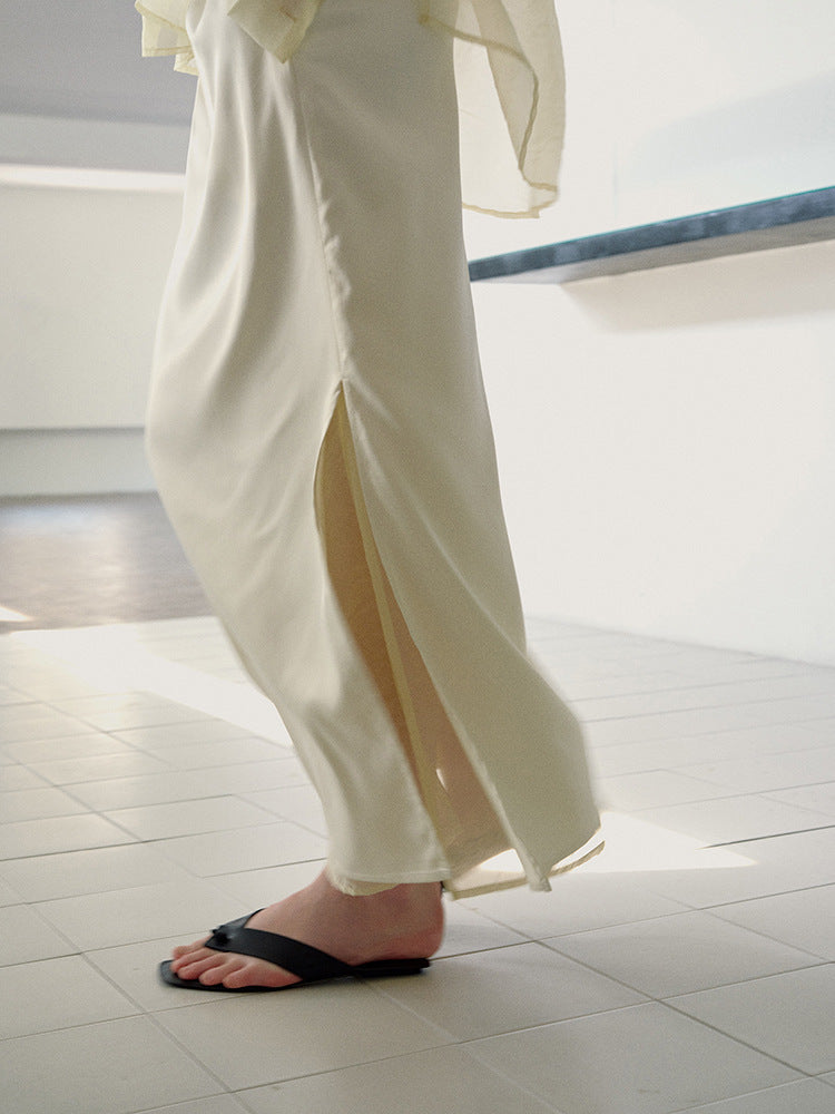 Double-Layer Satin Slit Skirt-CALLISTARI