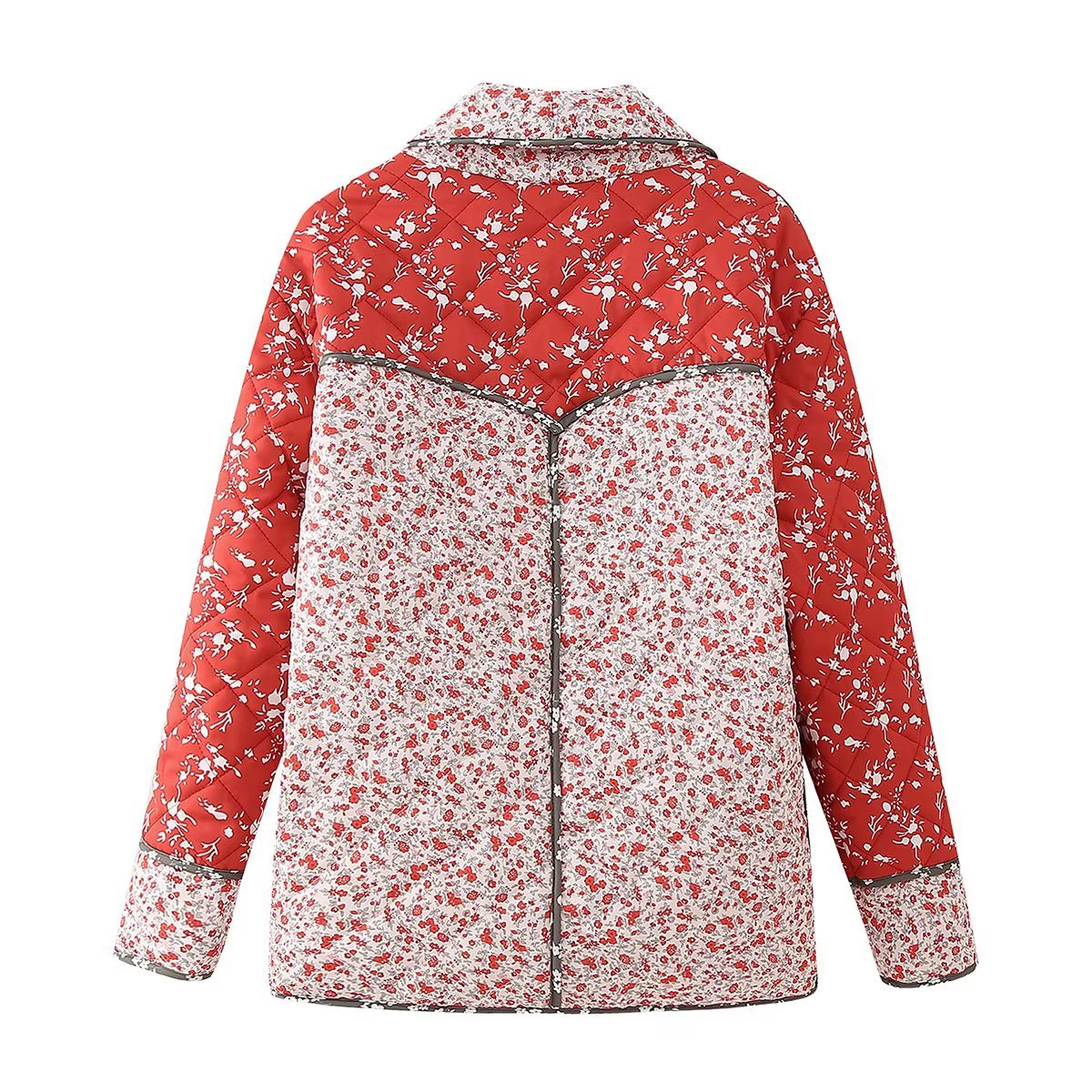 Ethnic style Floral Print Color Contrast Quilted Jacket-CALLISTARI