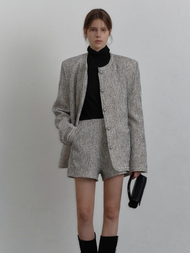 Casual High-Waisted Tweed Shorts-CALLISTARI