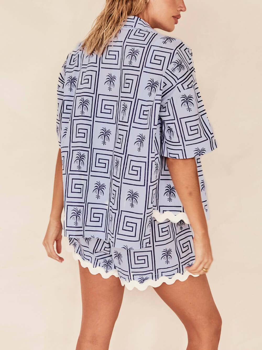 Shirt Collar Summer Botanical Print Vacation Casual Suit-CALLISTARI