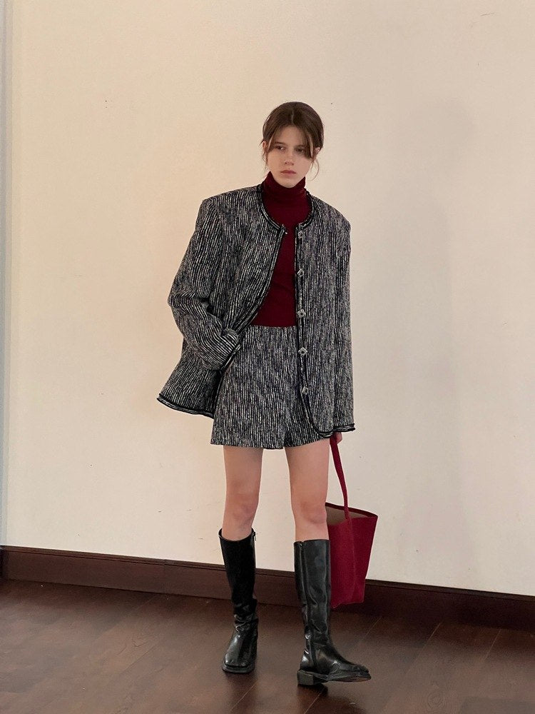 Casual High-Waisted Tweed Shorts-CALLISTARI