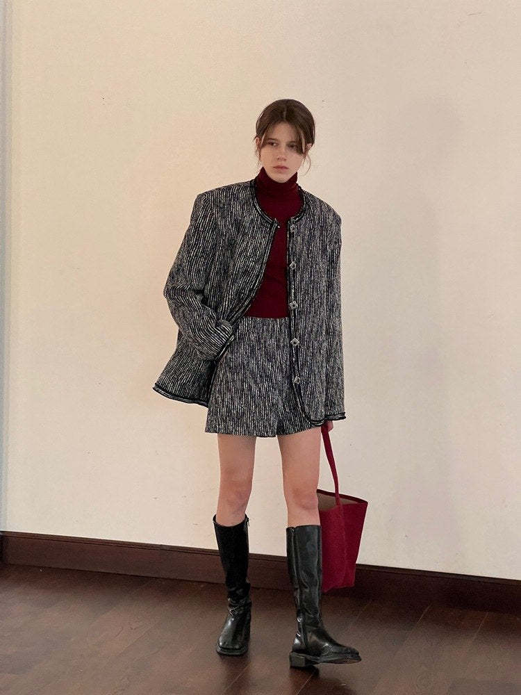 Casual High-Waisted Tweed Shorts-CALLISTARI