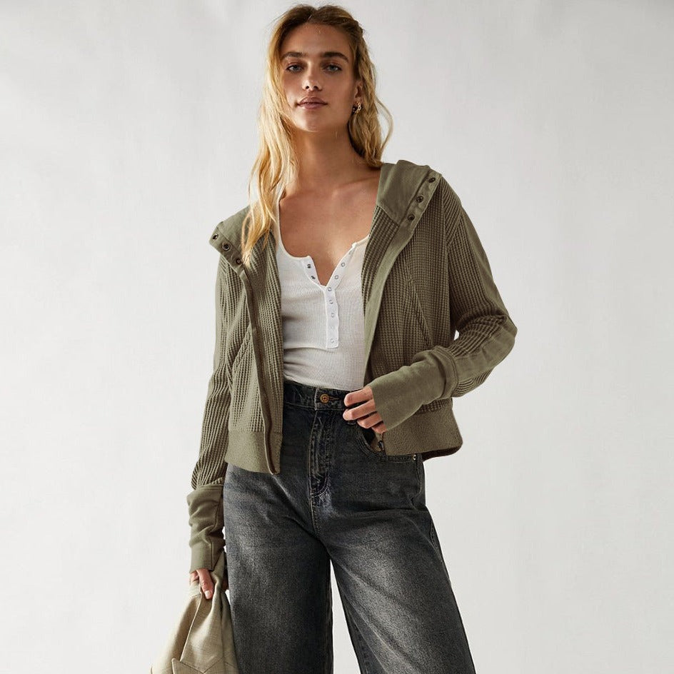 Casual Long Sleeve Zipper Hooded Sweatshirt-CALLISTARI