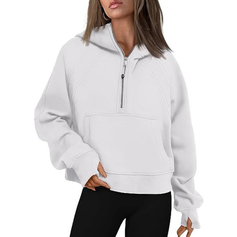 Casual Half Zipper Velvet Sweatshirt Hoodie-CALLISTARI
