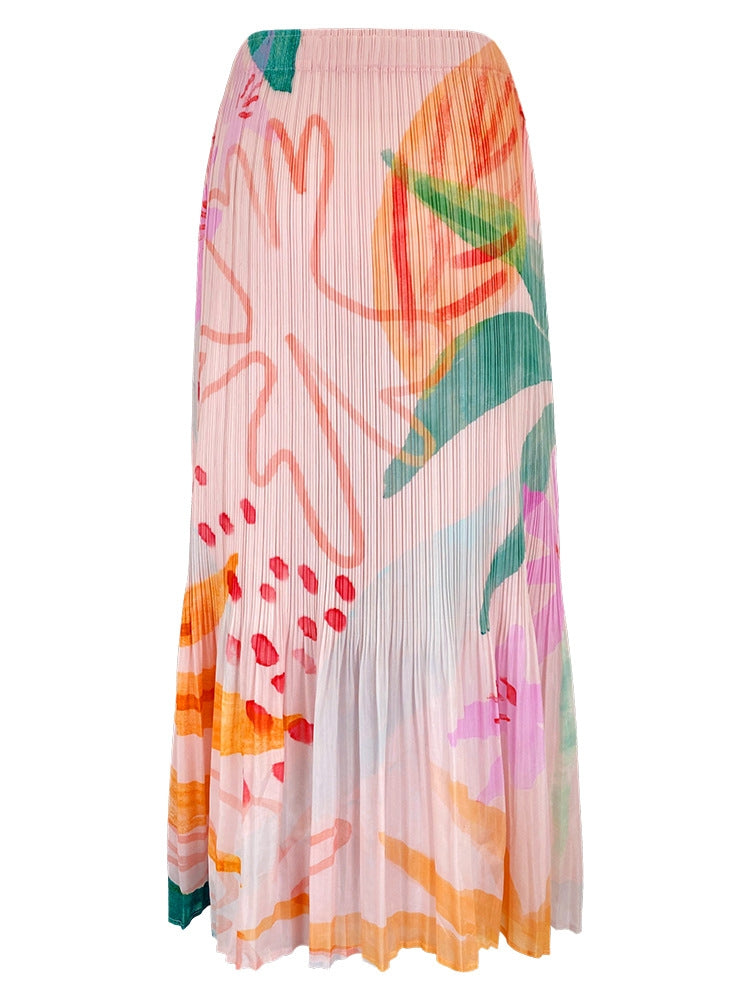 Slim printed pleated A skirt-CALLISTARI