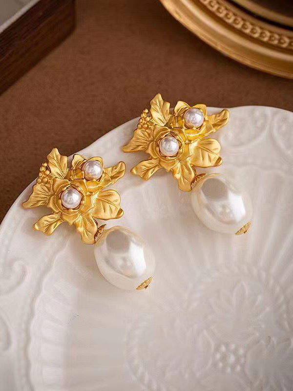 Rose Vintage Baroque Pearl Stud Earrings-CALLISTARI