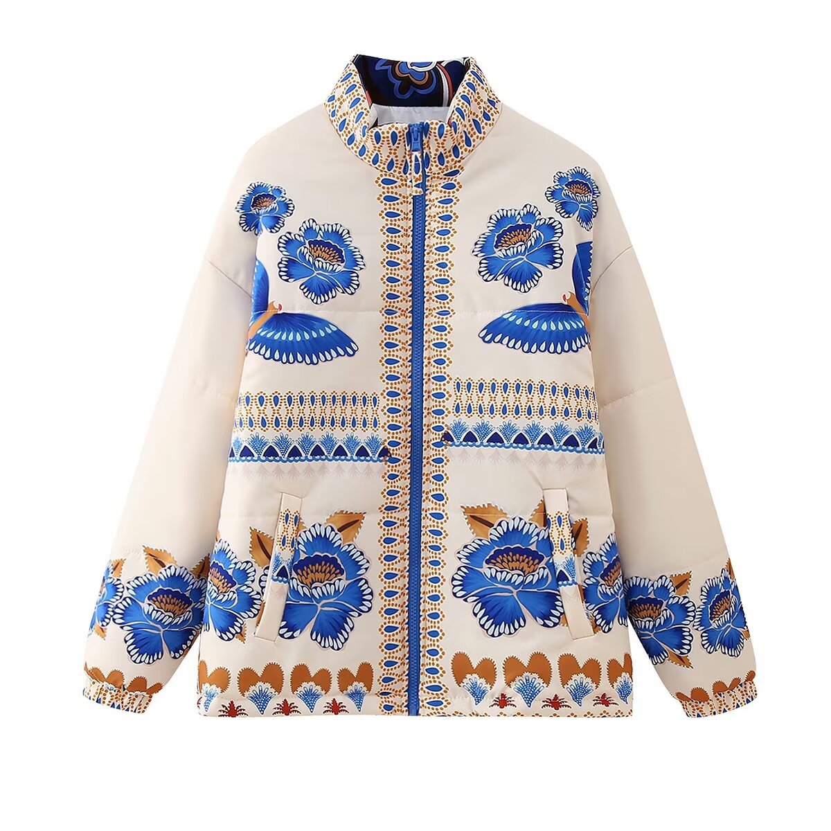 Blue Floral Print Drop Shoulder Jacket-CALLISTARI