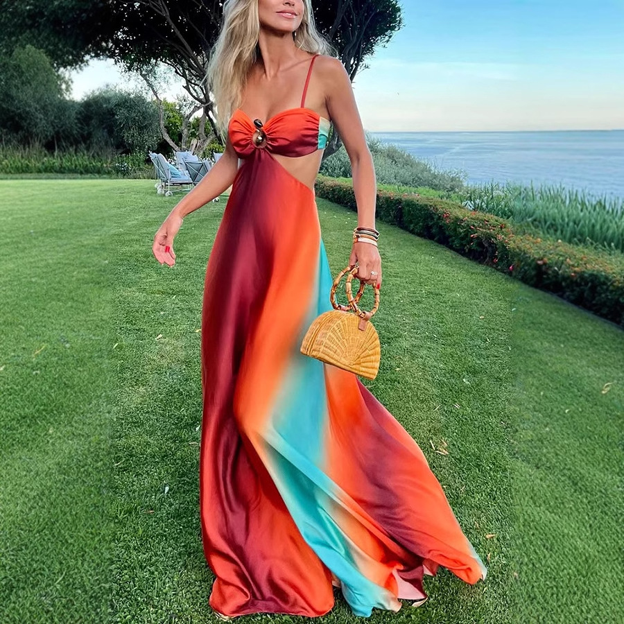Coral Ombre Sun-Detail Cutout Dress